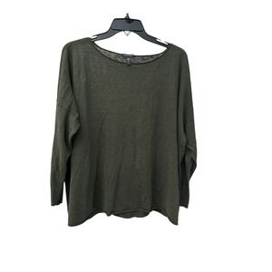 Eileen Fisher Top Tunic Shirt Size 2X Olive Green 100% Linen 3/4 Sleeve #CCC3-1